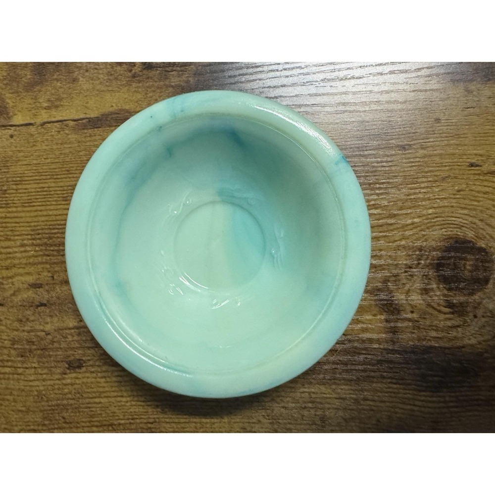 Vintage 70's Avon Aqua Milk Glass Vanity Bowl Floral Trinket Tray Jewelry Dish - Picture 3 of 14